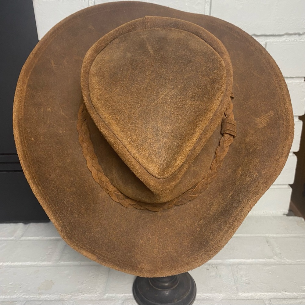 Minnetonka brown oiled leather outback hat boho western indie unisex XL - Picture 5 of 10